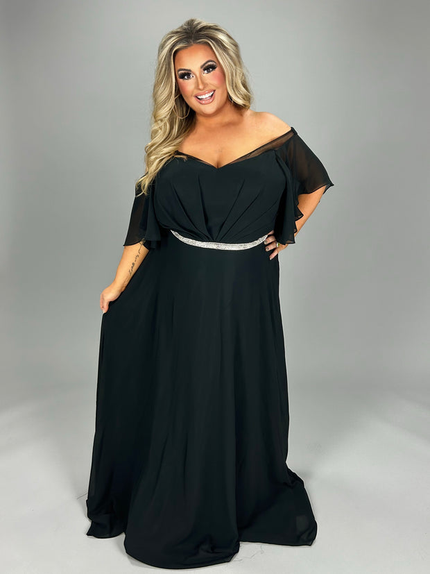 LD-I {A Little Shine} Black Ruffle Chiffon Gown EXTENDED PLUS SIZE 6X Curvy Boutique Plus Size Clothing LD-I {A Little Shine} Black Ruffle Chiffon Gown EXTENDED PLUS SIZE 6X Curvy Boutique Plus Size Clothing