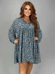 12 PLS-A {Everything She Is} Umgee Teal Mix Babydoll Dress PLUS SIZE XL 1X 2X