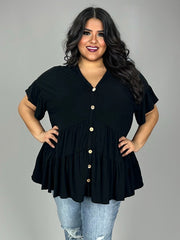 64 SSS {Certain Charm} Black Tiered Button Up Top PLUS SIZE 1X 2X 3X