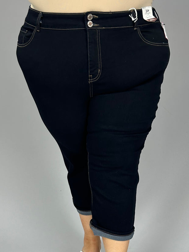 BT-F {Copper Flash} Black Curvy Mid Rise Capri Jeans EXTENDED PLUS SIZE 24W