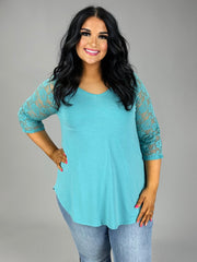 56 SQ-O {Lacey Faith} Dusty Teal Tunic w Lace Sleeves PLUS SIZE XL 2X 3X