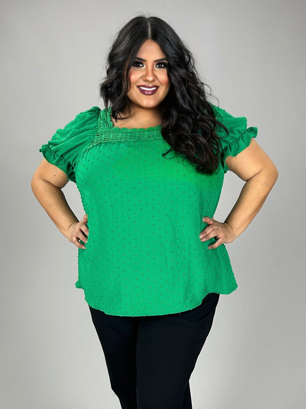 92 SD {Candid Moments} Green Swiss Dot Top W/Lace PLUS SIZE 1X 2X 3X
