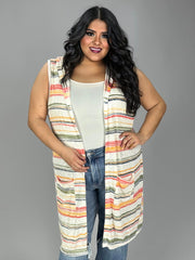61 OT-A {Eye Candy} Multi-Color Stripe Print Vest w/Hood PLUS SIZE XL 2X 3X