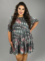 35 PSS-D {Forever Extra} Grey Print Tiered Dress EXTENDED PLUS SIZE 3X 4X 5X