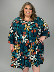 17 PQ {Dreams Come True} Teal/Black Floral V-Neck Dress EXTENDED PLUS SIZE 4X 5X 6X