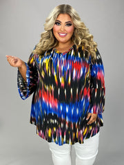 63 PQ-P {Blurry Pixels} Red Blue Printed Bell Sleeve Top EXTENDED PLUS SIZE 3X 4X 5X