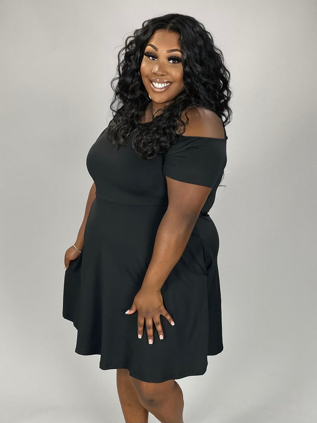 OS {Win Me Over} Black Cold Shoulder Dress w/Pockets CW PLUS SIZE 1X 2 Curvy Boutique Plus Size Clothing OS {Win Me Over} Black Cold Shoulder Dress w/Pockets CW PLUS SIZE 1X 2 Curvy Boutique Plus Size Clothing