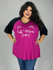 27 GT {Cat Mom} Magenta/Black Grapic Tee CURVY BRAND!!! EXTENDED PLUS SIZE XL 2X 3X 4X 5X 6X (May Size Down 1 Size)