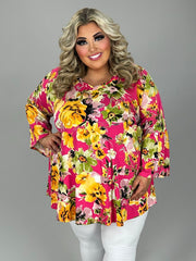 31 PQ-A {Look At You Shine} Fuchsia Floral V-Neck Top EXTENDED PLUS SIZE 3X 4X 5X