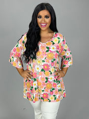 13 PQ-A {Ever Bloom} Pink Floral V-Neck Top  PLUS SIZE XL 2X 3X