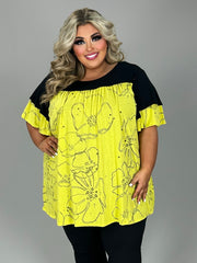 26 CP {Pop Of Lime} Lime/Black Floral Top EXTENDED PLUS SIZE 3X 4X 5X