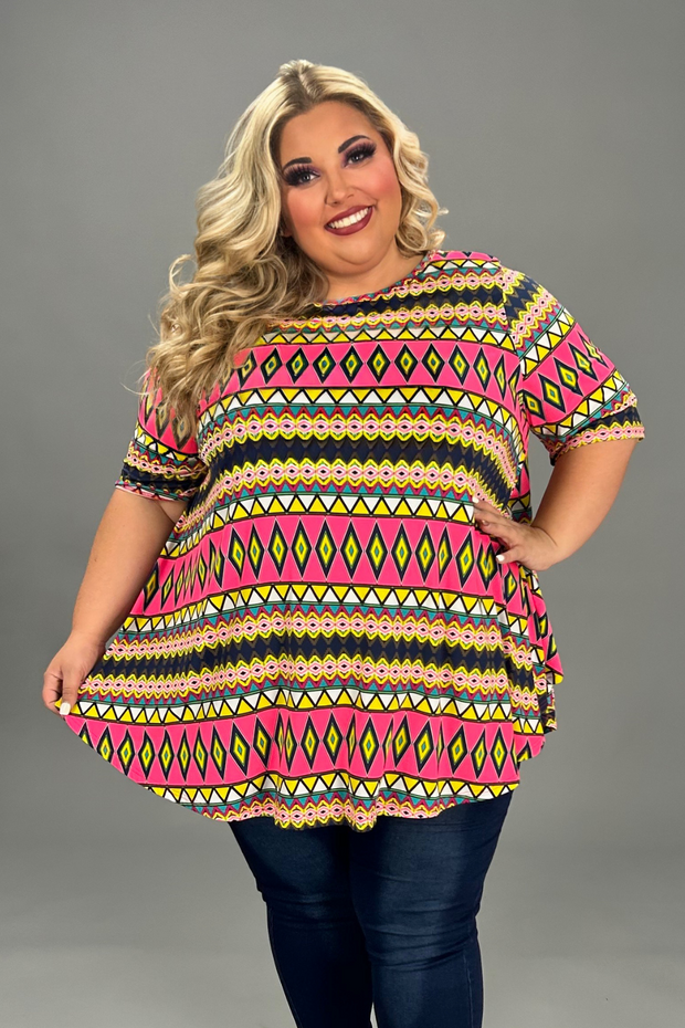 24 PSS {Lost In Love} Hot Pink Yellow Diamond Print Top EXTENDED PLUS SIZE 4X 5X 6X