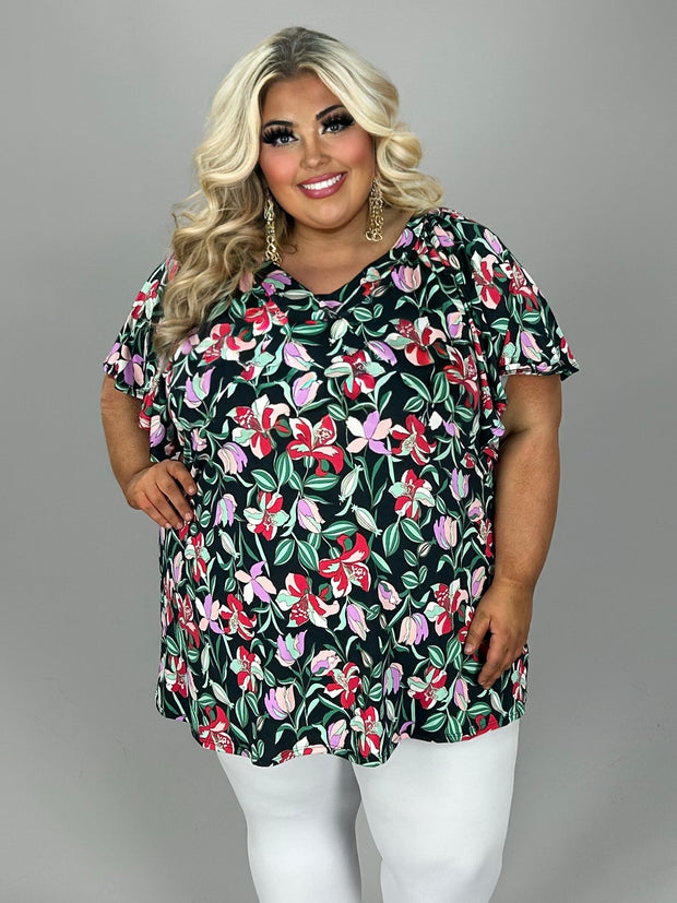43 PSS {Love Without End} Black Floral V-Neck Top EXTENDED PLUS SIZE 4X 5X 6X