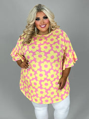 12 PSS {Choose Daisy} Pink/Yellow Daisy Print Top EXTENDED PLUS SIZE 4X 5X 6X