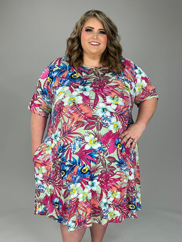 93 PSS {Lost In a Dream} Fuchsia/Mint Tropical Floral Dress EXTENDED PLUS SIZE 4X 5X 6X