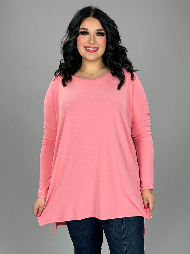 25 SLS-C {A Step Back}  Baby Pink Long Sleeve Top PLUS SIZE XL 2X 3X