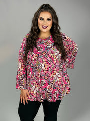 65 PQ {Bursting With Love} Pink Print V-Neck Tunic EXTENDED PLUS SIZE 3X 4X 5X