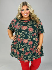 93 PSS-Z {Subtly Sweet} Dark Olive Floral Top EXTENDED PLUS SIZE 3X 4X 5X