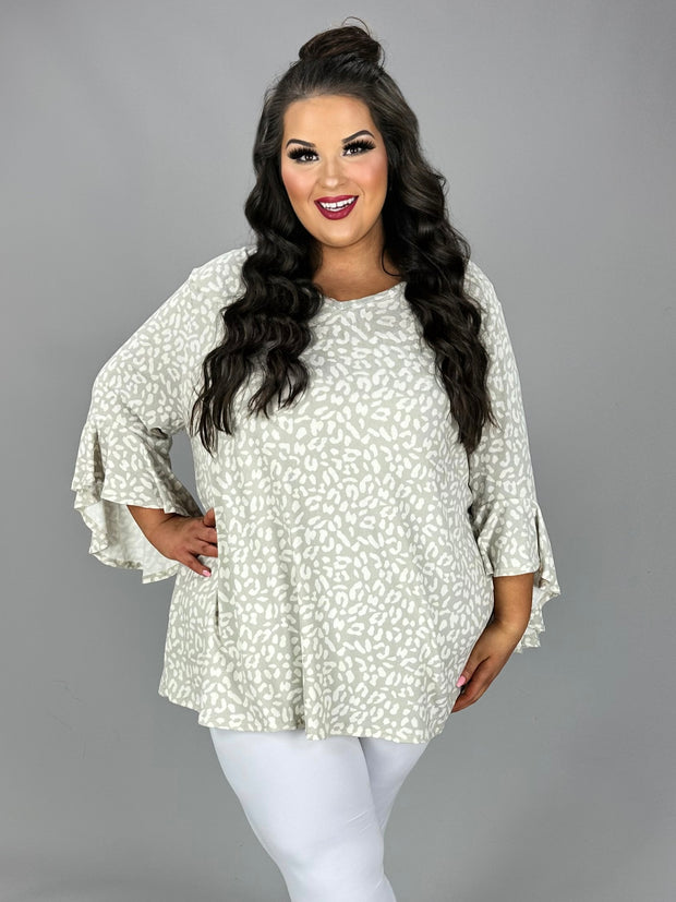 37 PQ {Bountiful Blessings} Ivory Leopard Print V-Neck Top