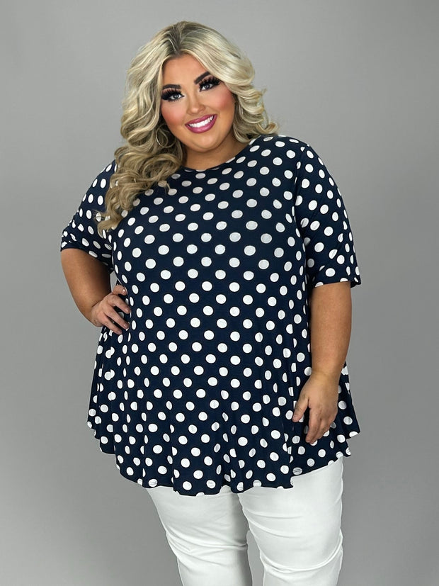 89 PSS {Sent With Love} Navy Lg. Polka Dot Top EXTENDED PLUS SIZE 4X 5X 6X