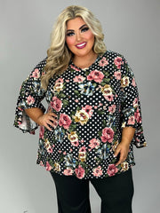 15 PQ {Move With Passion} Black Polka Dot Floral Top EXTENDED PLUS SIZE 4X 5X 6X