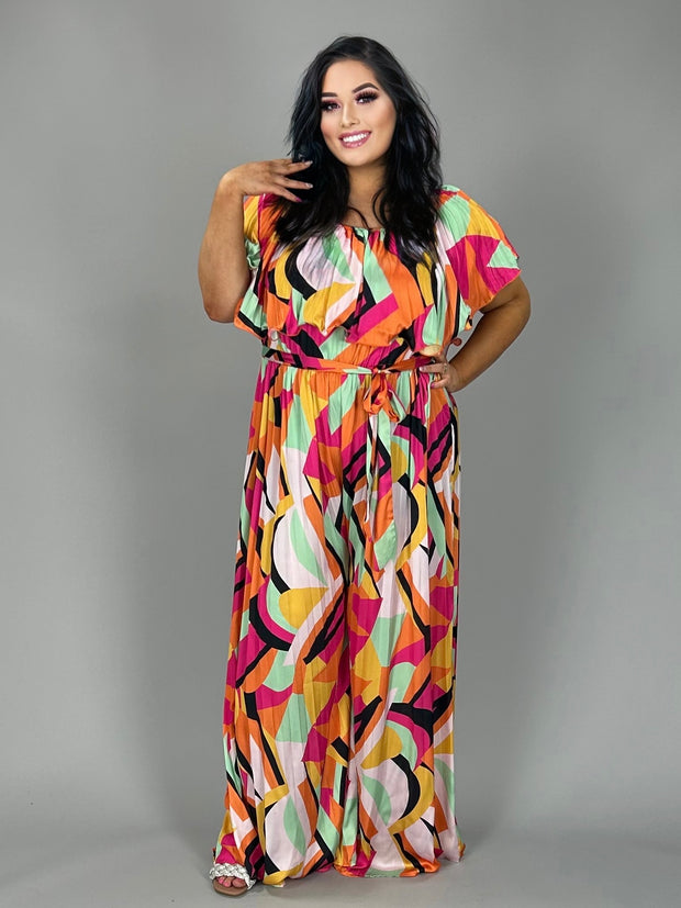 LD-P {Spicy Girl} Multi-Color Print Off Shoulder Jumpsuit PLUS SIZE 1X 2X 3X