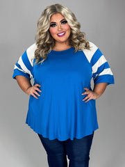 21 CP-F {Curvy Hanging Out} Turquoise Tunic w/Striped Sleeve CURVY BRAND!!!  EXTENDED PLUS SIZE XL 2X 3X 4X 5X 76X (May Size Down 1 Size)