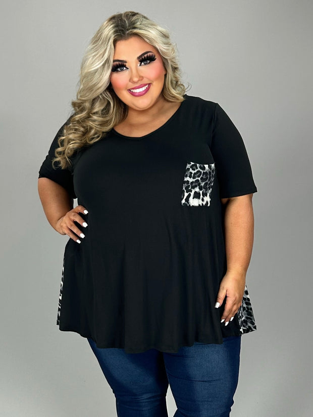 25 CP {Ready To Impress} Black/Charcoal Leopard V-Neck Top EXTENDED PLUS SIZE 3X 4X 5X