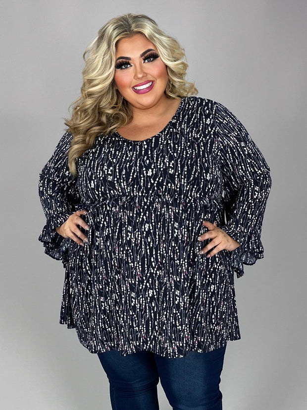75 PQ-I {Let It Grow Strong} Navy Floral Babydoll Top EXTENDED PLUS SIZE 3X 4X 5X