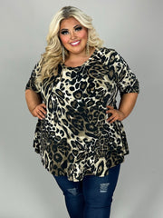 54 PSS-A {Approaching Leopard} Brown Leopard Print Top EXTENDED PLUS SIZE 3X 4X 5X