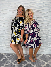 23 OS-T {Love Interest} Purple/Pink Geo Print Dress PLUS SIZE 1X 2X 3X
