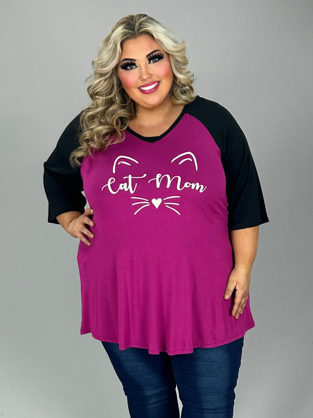 27 GT {Cat Mom} Magenta/Black Grapic Tee CURVY BRAND!!! EXTENDED PLUS SIZE XL 2X 3X 4X 5X 6X (May Size Down 1 Size)