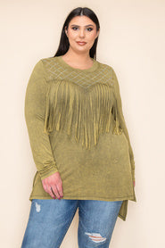 82 SLS  {Through My Eyes} VOCAL Olive Fringe & Rhinestone Detail Top PLUS SIZE XL 2X 3X