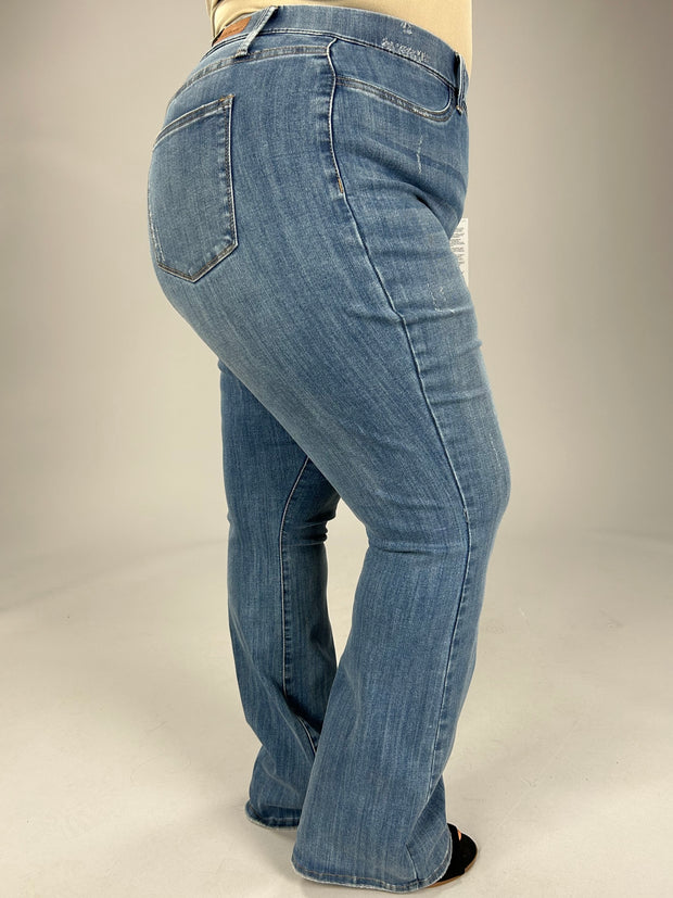 BT-Z {Judy Blue} Pull On Med Blue High Waist Slim Bootcut Jeans