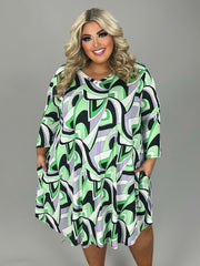 29 PQ {Front Row View} Lime/Black Print V-Neck Dress EXTENDED PLUS SIZE 3X 4X 5X