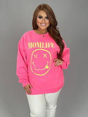 78 GT-U {Mom Life Here} Hot Pink/Yellow Graphic Sweatshirt PLUS SIZE XL 2X 3X