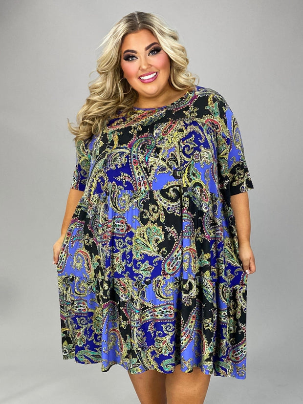 60 PSS {Around The Block} Blue Paisley Tiered Dress EXTENDED PLUS SIZE 3X 4X 5X