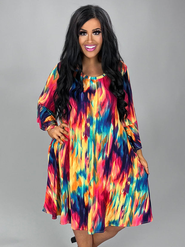 93 PQ-C {Color Loving} Multi-Color Print Dress PLUS SIZE 1X 2X 3X