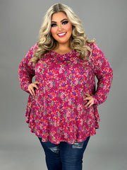 40 PLS {Classically Beautiful} Dark Pink Floral V-Neck Top EXTENDED PLUS SIZE 3X 4X 5X