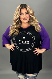 47 GT {I Am} Black/Purple Graphic Tee CURVY BRAND!!!  EXTENDED PLUS SIZE XL 2X 3X 4X 5X 6X (May Size Down 1 Size)