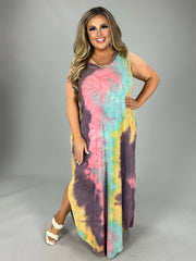 LD-A {My Rainbow} Tie Dye V-Neck Maxi Dress PLUS SIZE 1X 2X 3X