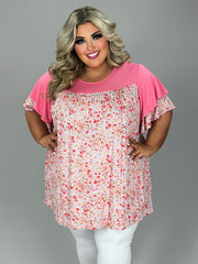 26 CP {Balanced Living} Pink Ditsy Floral Print Top EXTENDED PLUS SIZE 3X 4X 5X