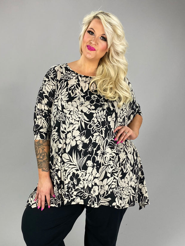 24 PQ {Asking For You} Black Floral Asymmetrical Top EXTENDED PLUS SIZE 3X 4X 5X