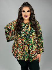 66 PQ {Beyond Compare} Green Paisley V-Neck Tunic EXTENDED PLUS SIZE 3X 4X 5X
