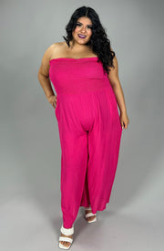 LD-C/M {Answers For You} Fuchsia Smocked Jumpsuit PLUS SIZE 1X 2X 3X