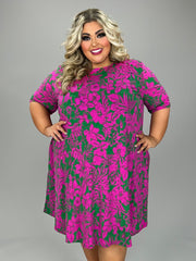 26 PSS {Success Story} Fuchsia/Green Floral Print Dress EXTENDED PLUS SIZE 4X 5X 6X