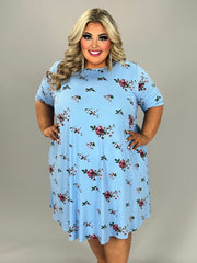 26 PSS-I {Perfect Lady} Blue Floral Dress w/Pockets EXTENDED PLUS SIZE 4X 5X 6X