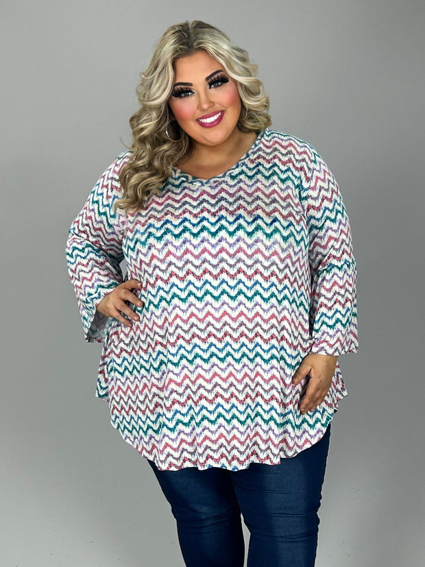 14 PQ {Rest Your Mind} Ivory/Multi Zig Zag Print Tunic EXTENDED PLUS SIZE 3X 4X 5X