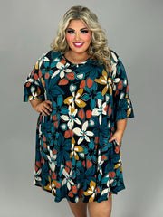 17 PQ {Dreams Come True} Teal/Black Floral V-Neck Dress EXTENDED PLUS SIZE 4X 5X 6X