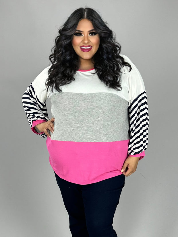 31 CP {Mind Your Manners} H. Grey Fuchsia Striped Top PLUS SIZE XL 2X 3X